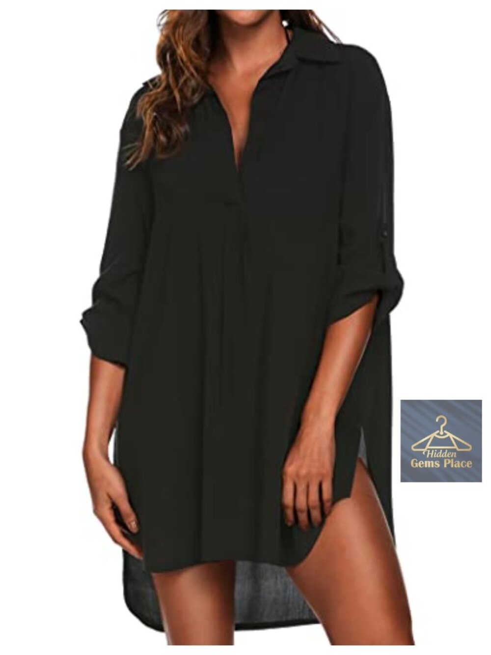 Ekouaer Women's Swimsuit Cover-Up Beach Dress Shirt Roll-Up Sleeves